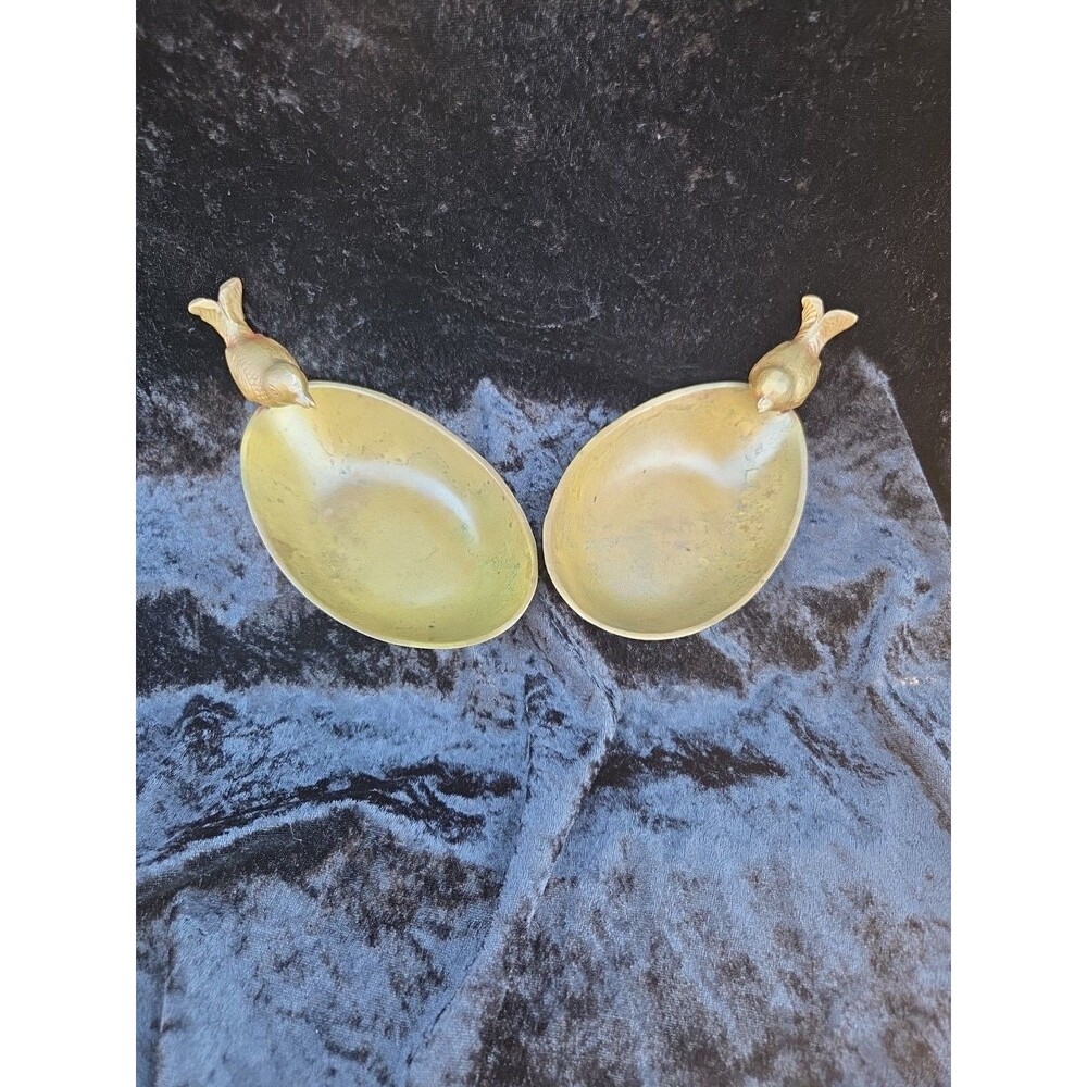 Vintage Solid Brass Bird Trinket Dishes Set of 2 Made in India Boho Decor